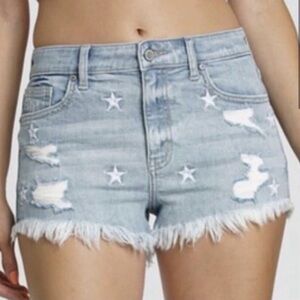 Eunina Blue Distressed Jean Shorts with White Stars
